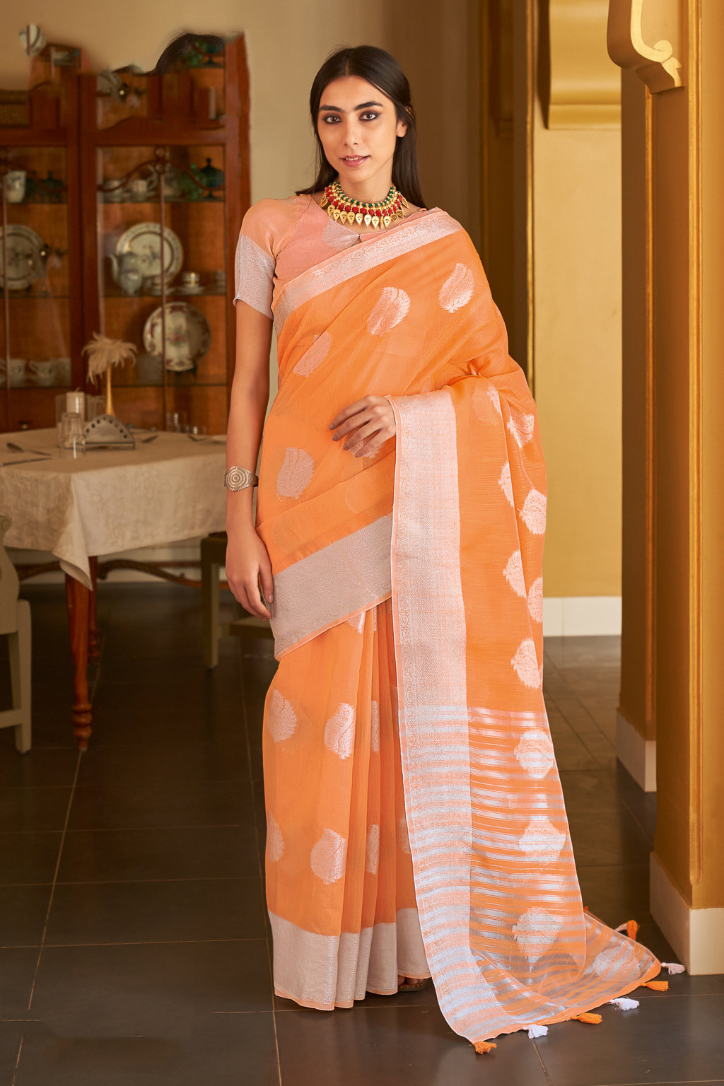 Sangam Presents Silver Screen Designer Linen Saree Catalog