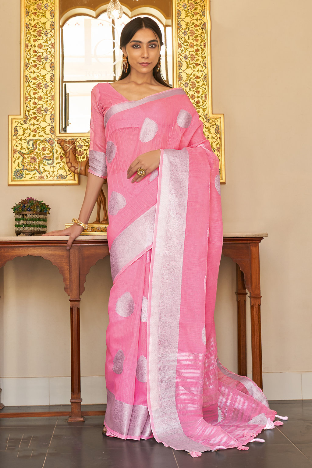 Sangam Presents Silver Screen Designer Linen Saree Catalog