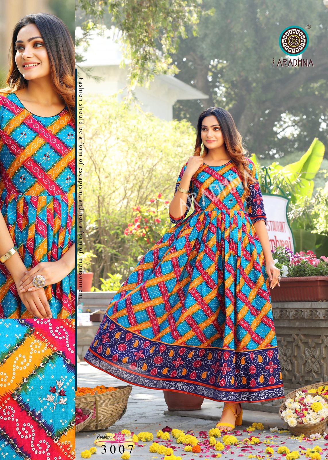 Aradhna Bandhni Vol 3 Pure Cotton Anarkali Kurtis Wholesale