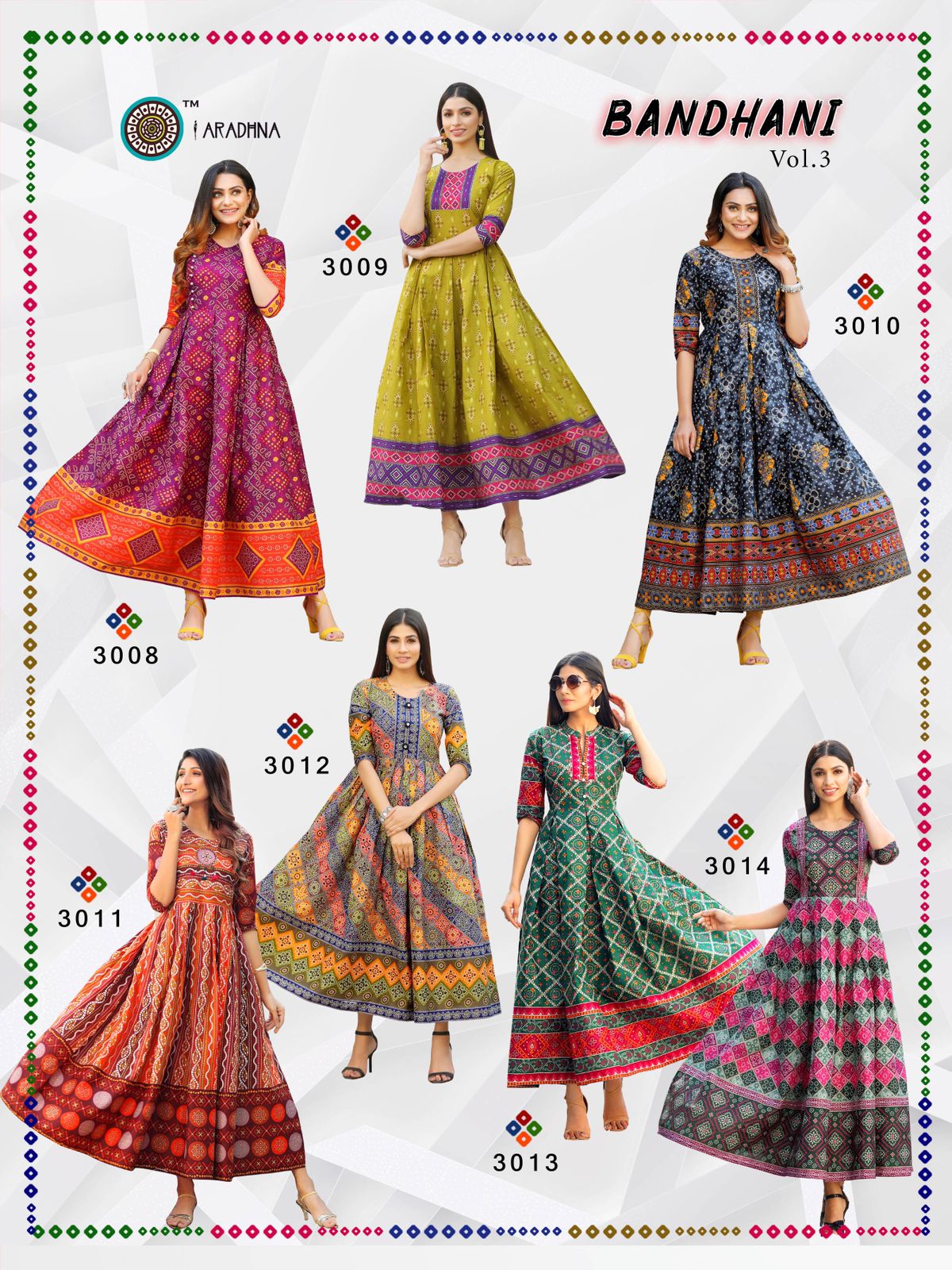 Aradhna Bandhni Vol 3 Pure Cotton Anarkali Kurtis Wholesale