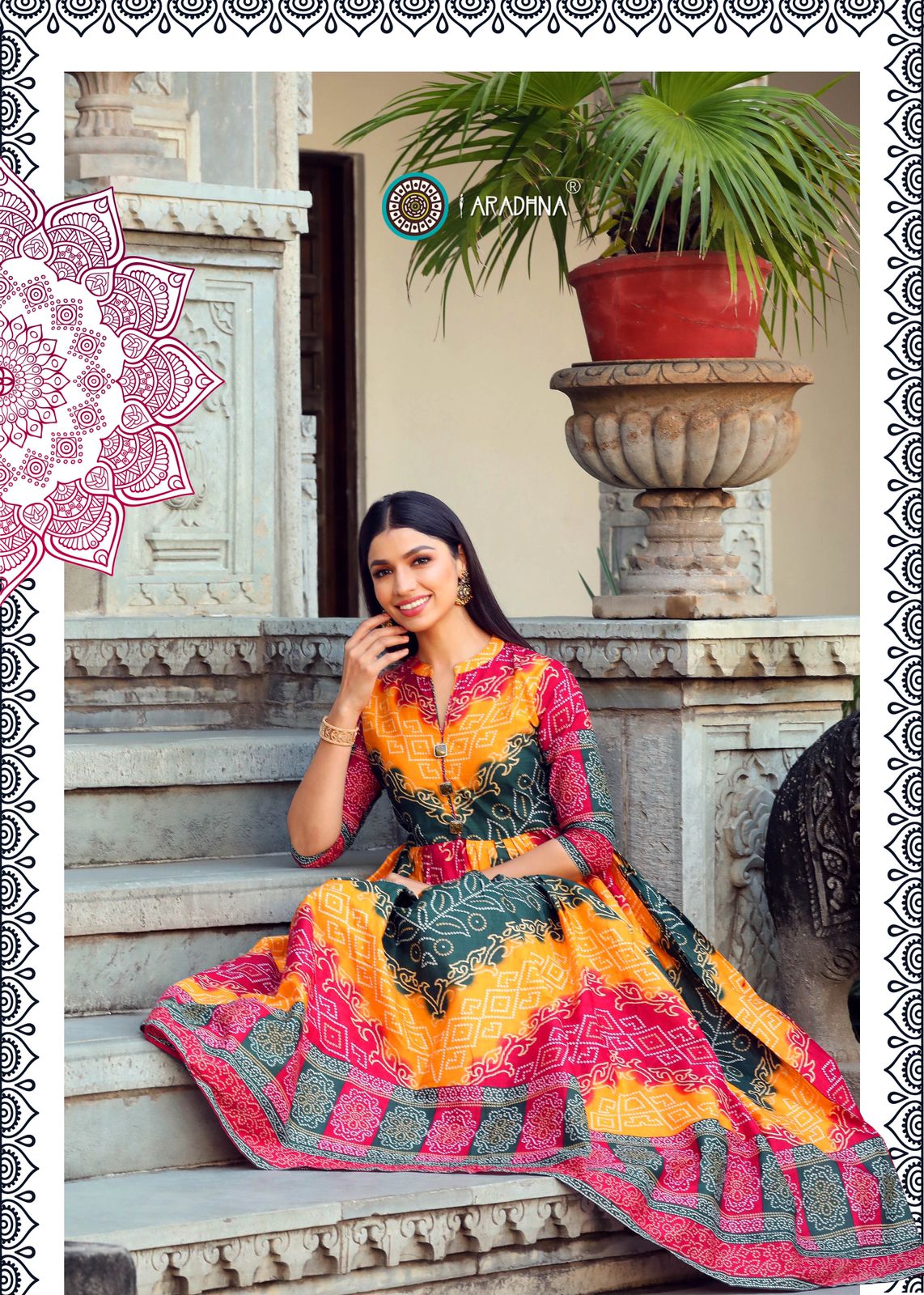 Aradhna Bandhni Vol 3 Pure Cotton Anarkali Kurtis Wholesale