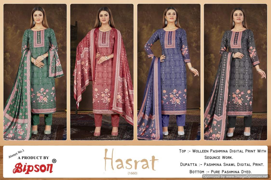 Bipson Hasrat 1660 Winter Wear Wolleen Pashmina Dress Material Catalog