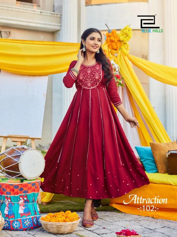 Blue Hills Attraction Vol  1 Stylist Rayon Anarkali Style Kurti Catalog