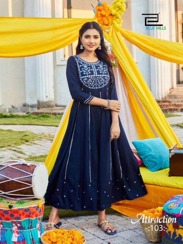 Blue Hills Attraction Vol  1 Stylist Rayon Anarkali Style Kurti Catalog