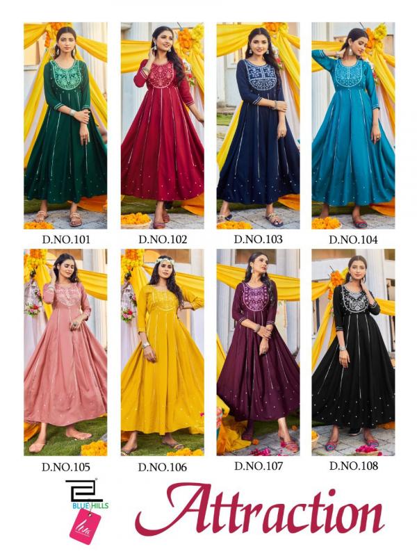 Blue Hills Attraction Vol  1 Stylist Rayon Anarkali Style Kurti Catalog