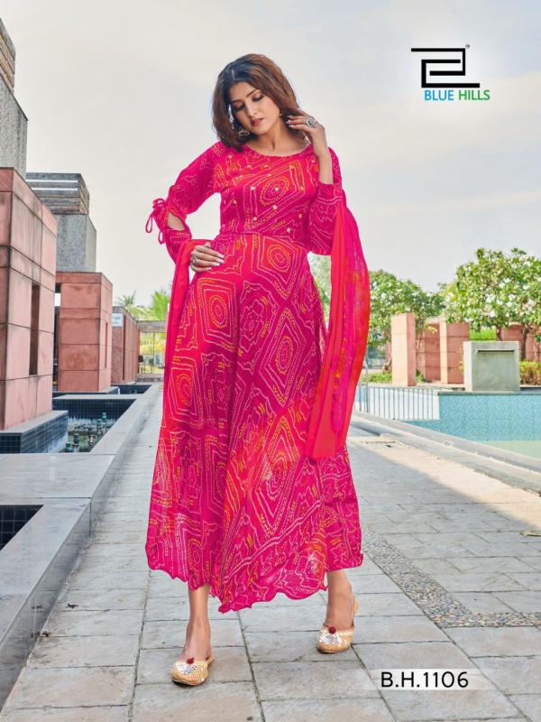 Blue Hills Bandhani Special  Vol 1  Festive Wear  Anarkali Kurti With Dupatta