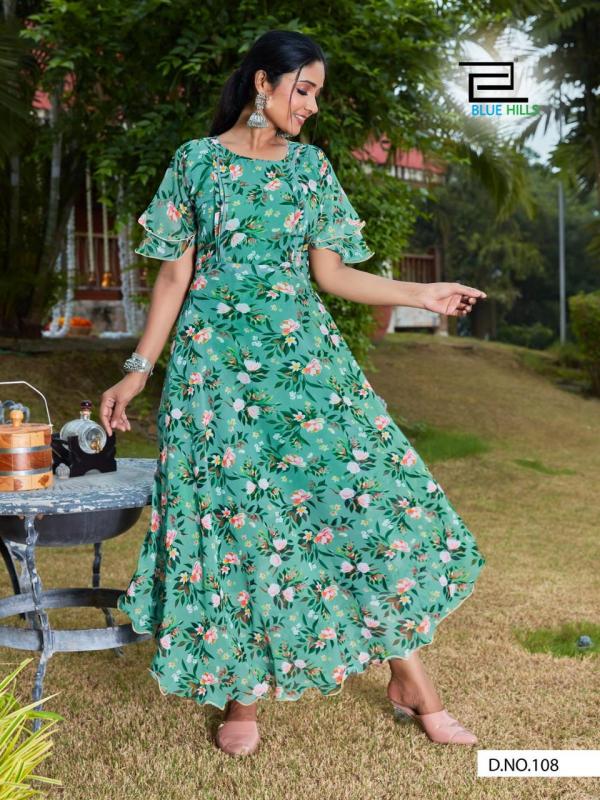Blue Hills Big Bull  Vol 3 Fancy Chiffon Long Flair  Gown Style Kurti  Catalog
