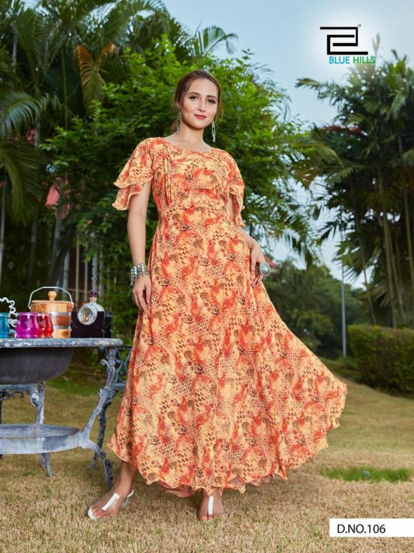 Blue Hills Big Bull  Vol 3 Fancy Chiffon Long Flair  Gown Style Kurti  Catalog