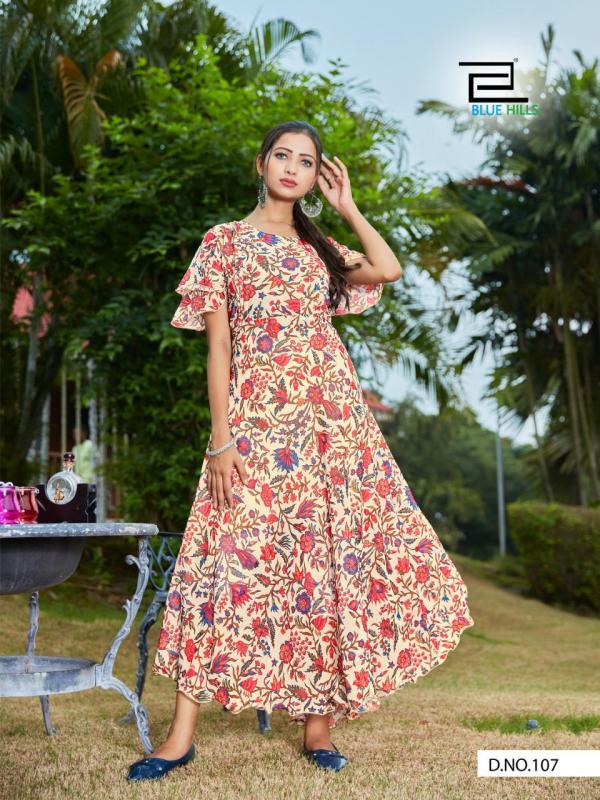 Blue Hills Big Bull  Vol 3 Fancy Chiffon Long Flair  Gown Style Kurti  Catalog