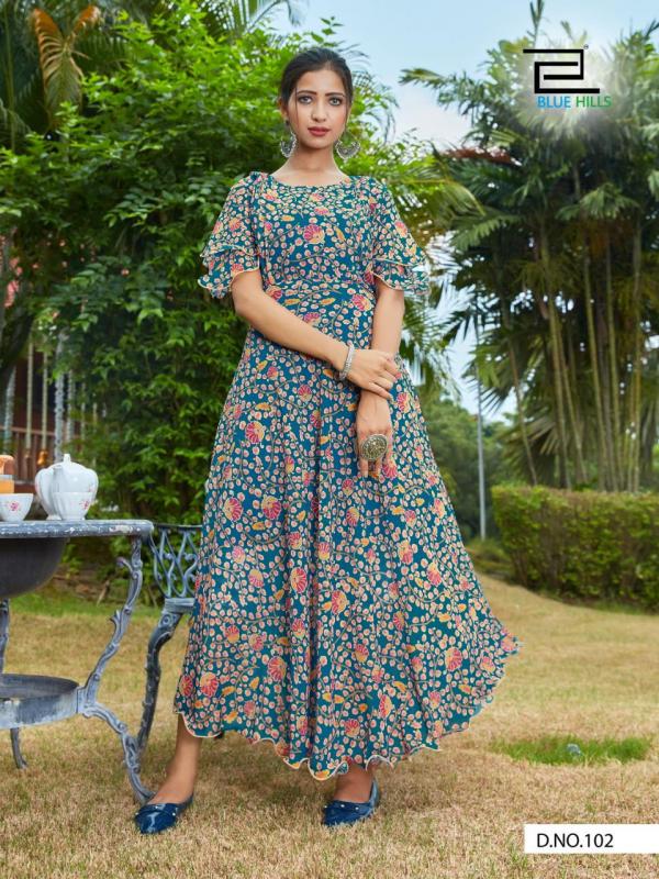 Blue Hills Big Bull  Vol 3 Fancy Chiffon Long Flair  Gown Style Kurti  Catalog