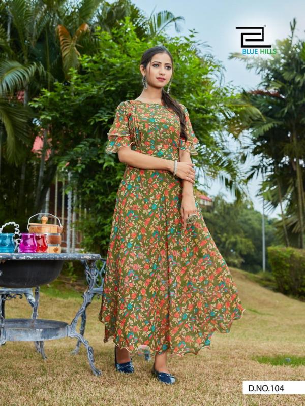 Blue Hills Big Bull  Vol 3 Fancy Chiffon Long Flair  Gown Style Kurti  Catalog