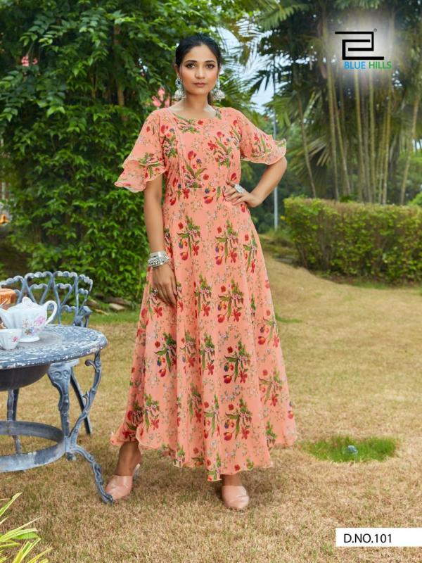 Blue Hills Big Bull  Vol 3 Fancy Chiffon Long Flair  Gown Style Kurti  Catalog