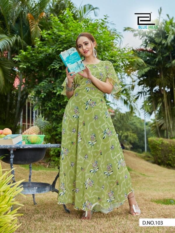 Blue Hills Big Bull  Vol 3 Fancy Chiffon Long Flair  Gown Style Kurti  Catalog