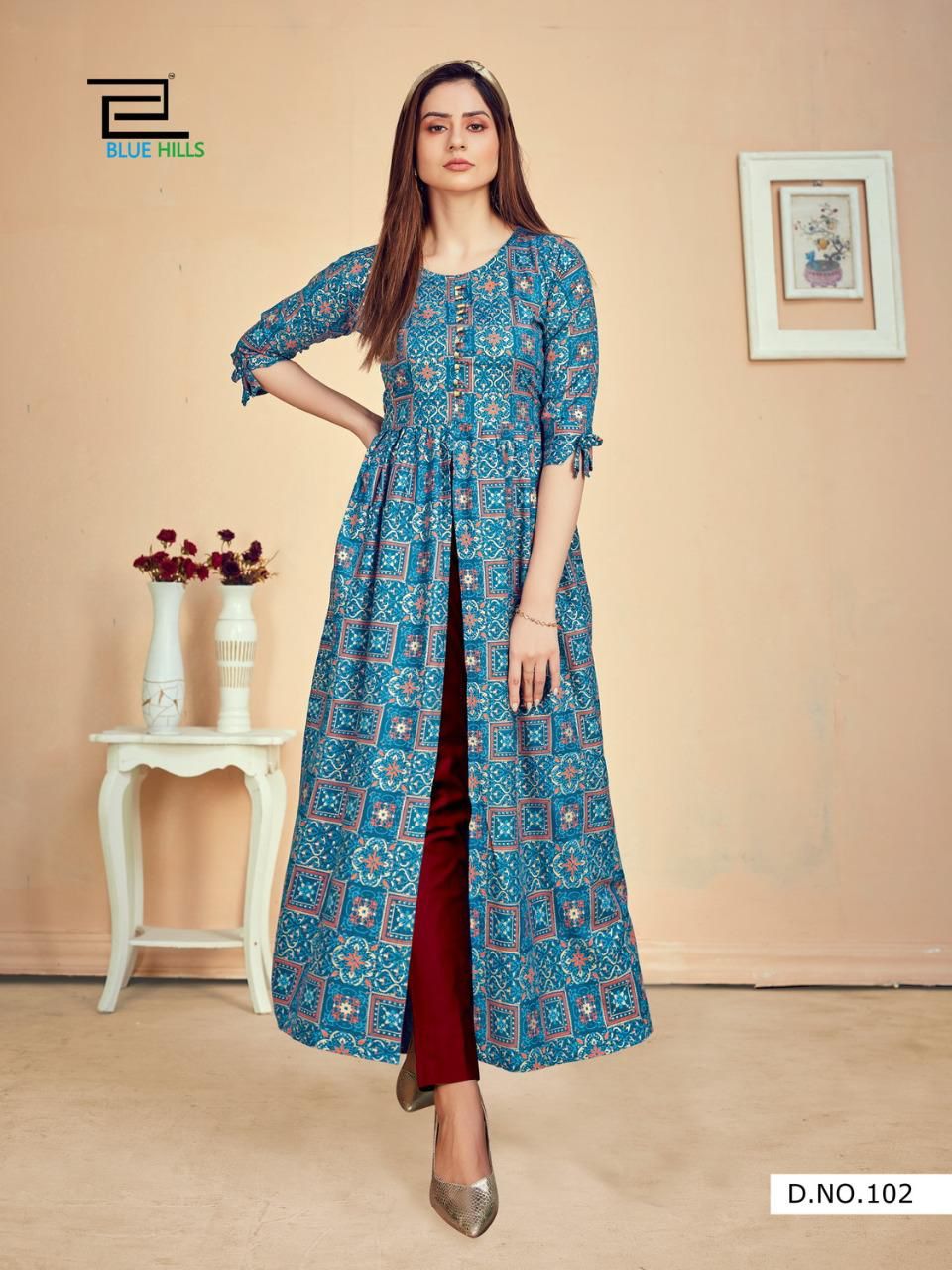 Blue Hills Calender Vol 5 Nx Rayon Desinger Long Printed Kurti Catalog