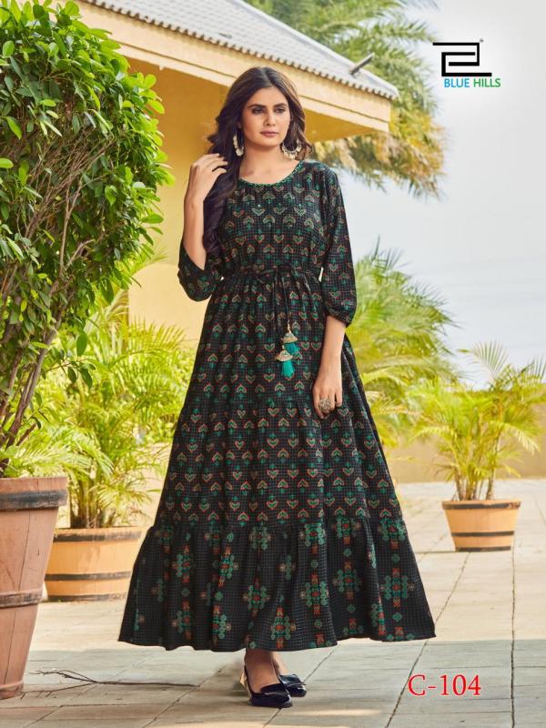 Blue Hills Chhorii Rayon Designer Long Kurti Catalog