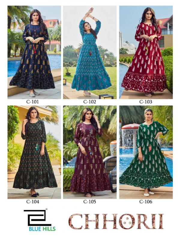 Blue Hills Chhorii Rayon Designer Long Kurti Catalog