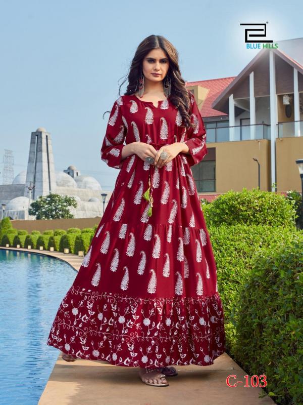 Blue Hills Chhorii Rayon Designer Long Kurti Catalog