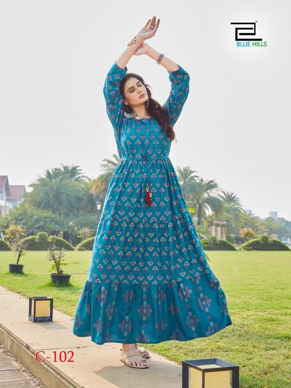 Blue Hills Chhorii Rayon Designer Long Kurti Catalog