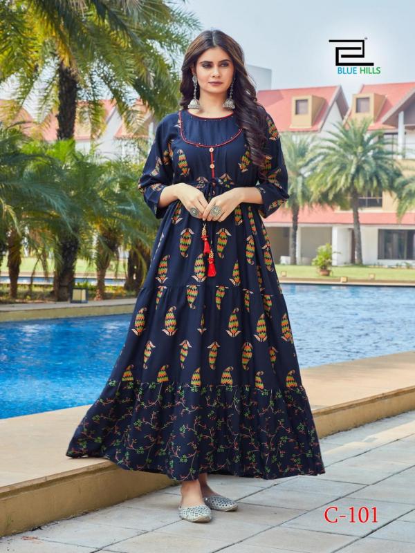 Blue Hills Chhorii Rayon Designer Long Kurti Catalog