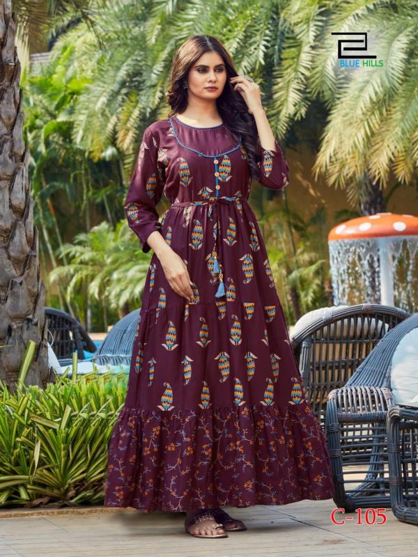 Blue Hills Chhorii Rayon Designer Long Kurti Catalog