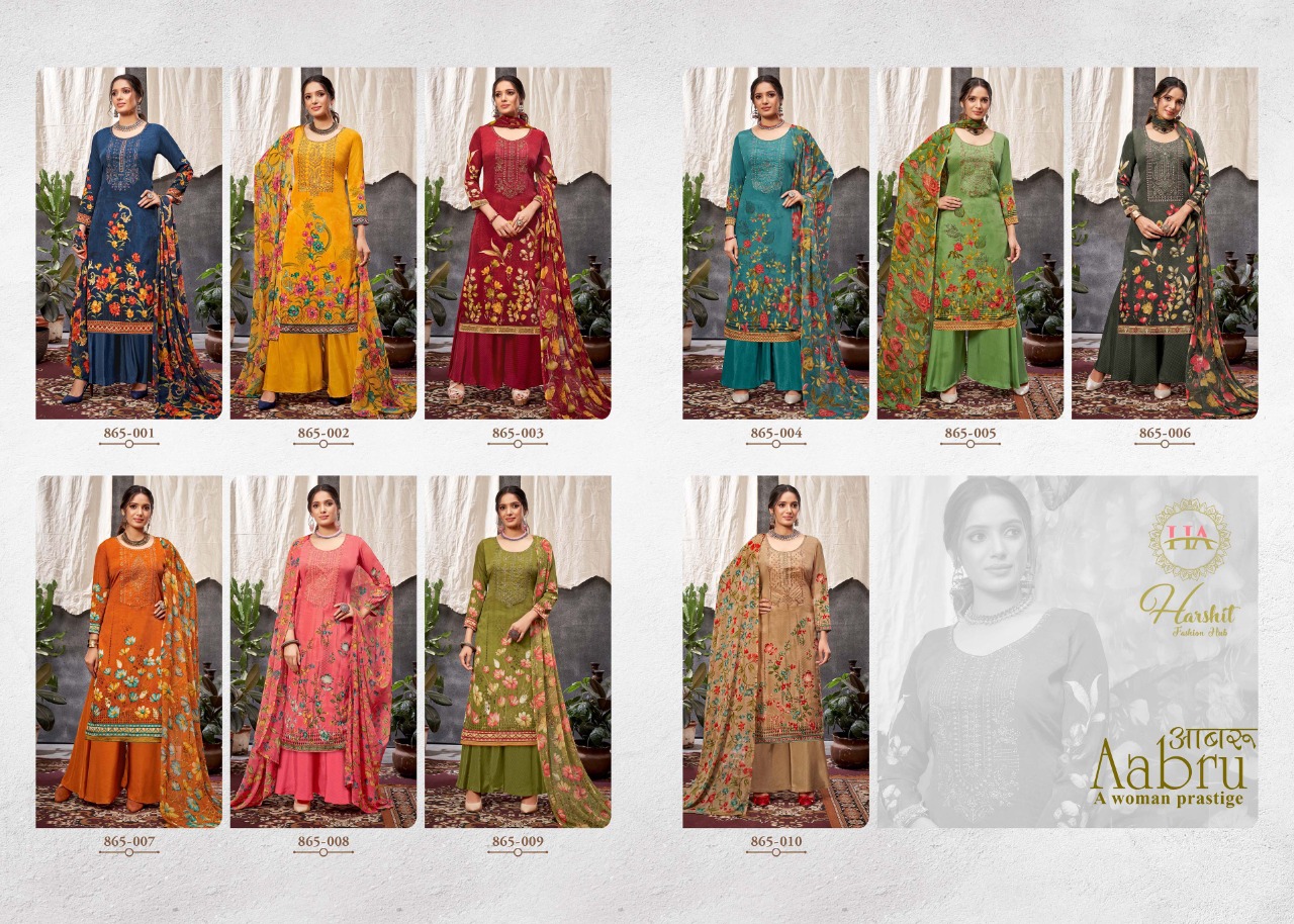 Harshit Aabru French Crep Digital Dress Material Catalog