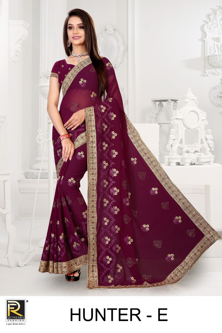 Ranjna Hunter Fancy Embroidery Warked Heavy Diamond Designer Saree Collecton