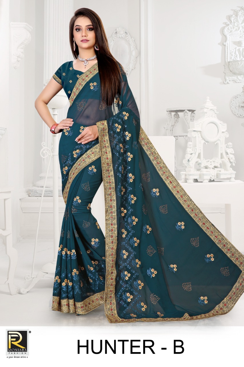 Ranjna Hunter Fancy Embroidery Warked Heavy Diamond Designer Saree Collecton