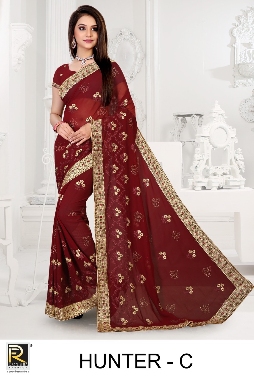 Ranjna Hunter Fancy Embroidery Warked Heavy Diamond Designer Saree Collecton