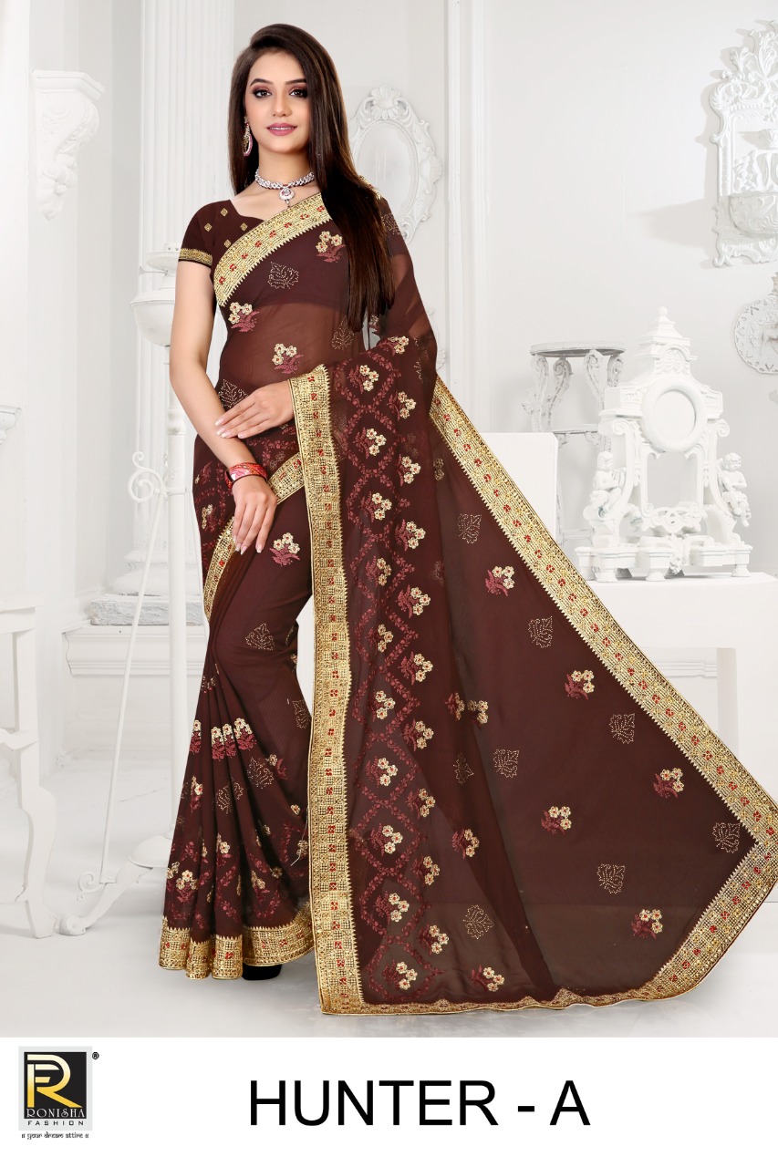 Ranjna Hunter Fancy Embroidery Warked Heavy Diamond Designer Saree Collecton
