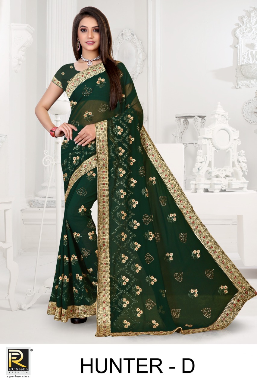 Ranjna Hunter Fancy Embroidery Warked Heavy Diamond Designer Saree Collecton