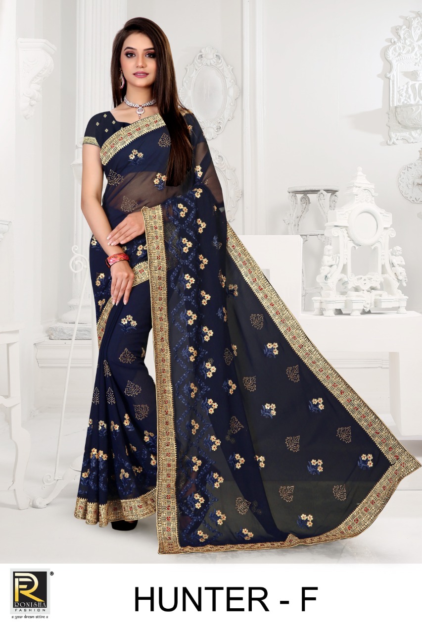 Ranjna Hunter Fancy Embroidery Warked Heavy Diamond Designer Saree Collecton
