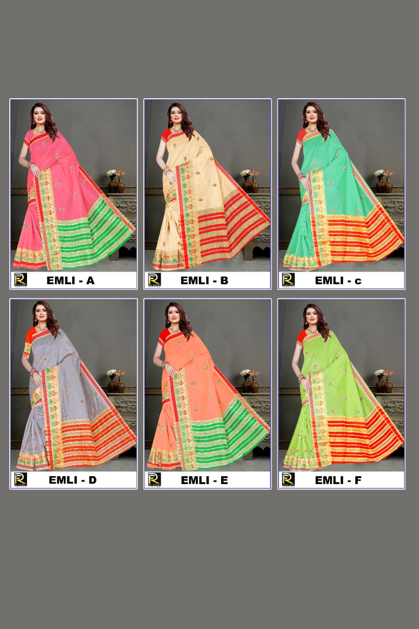 Ranjna Emli Work Butti With Stone Casual Wear Cotton Silk Saree Collction