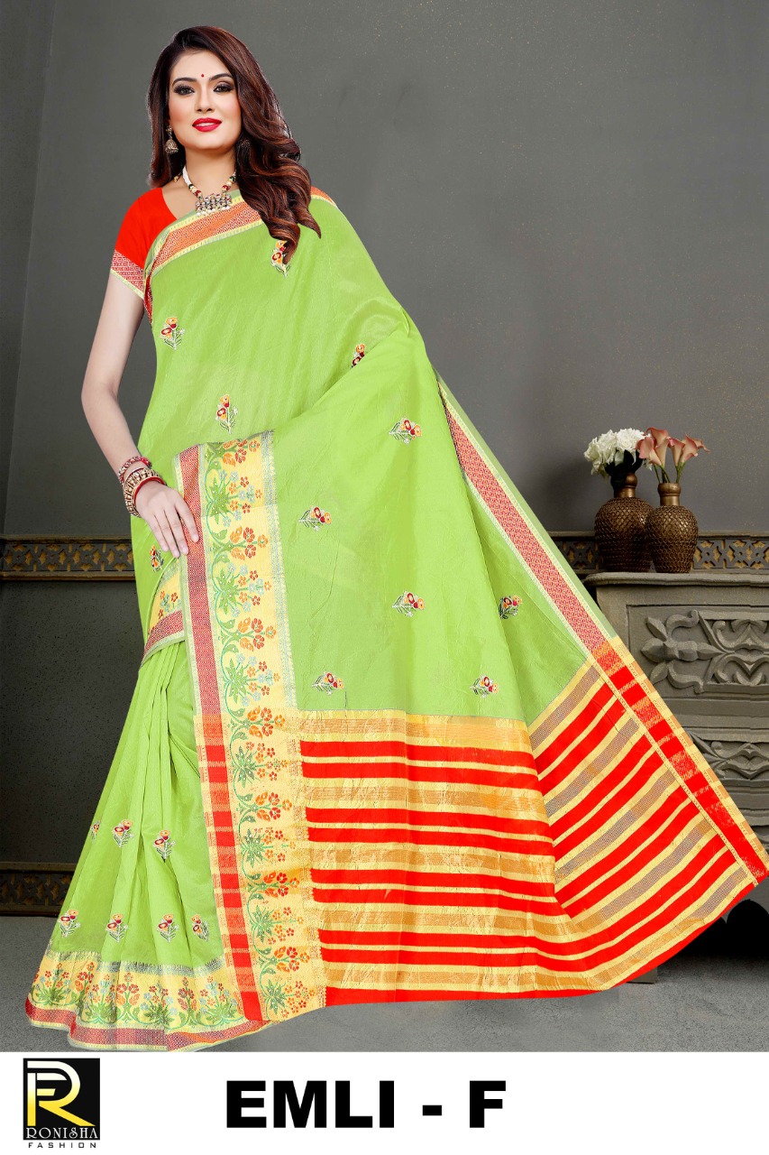 Ranjna Emli Work Butti With Stone Casual Wear Cotton Silk Saree Collction