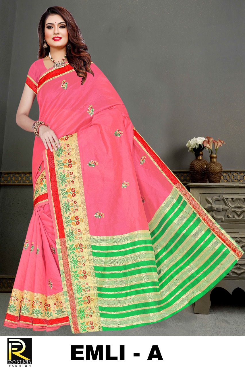 Ranjna Emli Work Butti With Stone Casual Wear Cotton Silk Saree Collction
