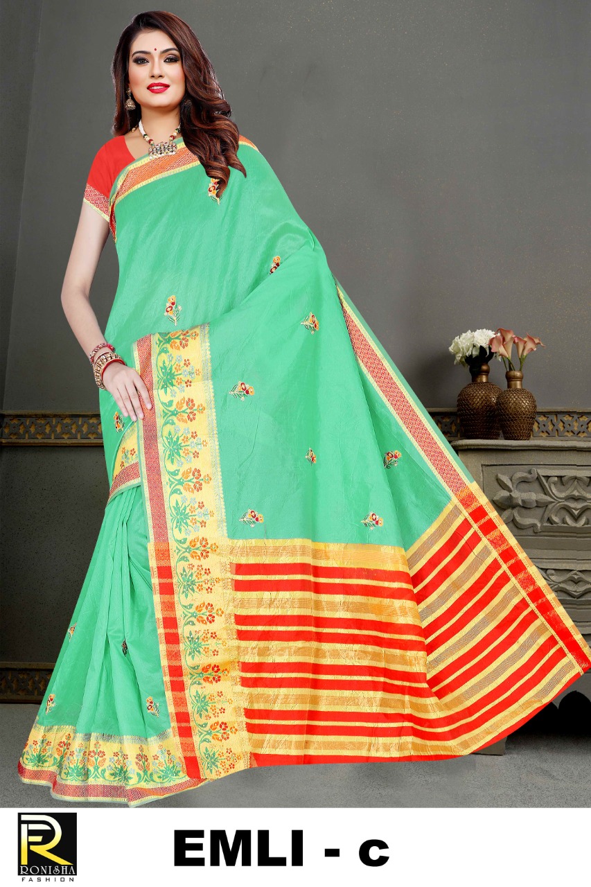 Ranjna Emli Work Butti With Stone Casual Wear Cotton Silk Saree Collction