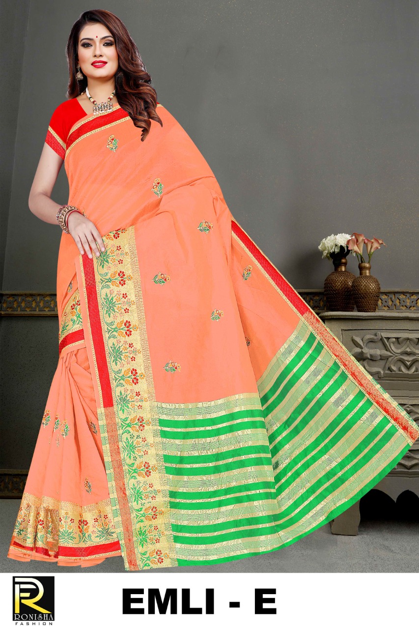 Ranjna Emli Work Butti With Stone Casual Wear Cotton Silk Saree Collction