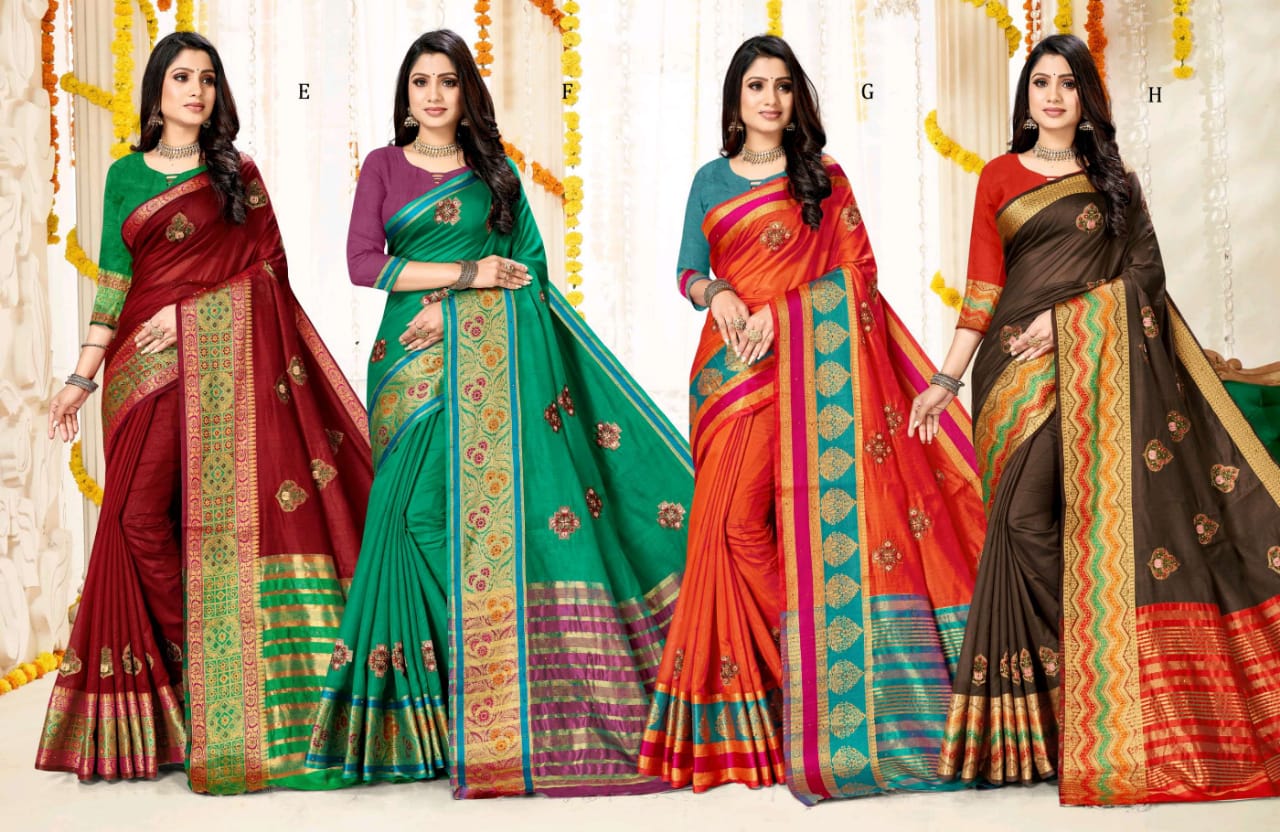 Ranjna Olive Work Butta With Stone Formal Wear Cotton Silk Saree Collction