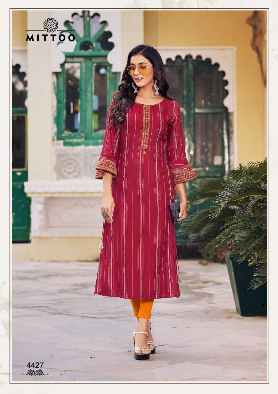 Mittoo Mayurika Vol  4 Designer Viscose Embroidery Buy New Fancy Kurti  Catalog