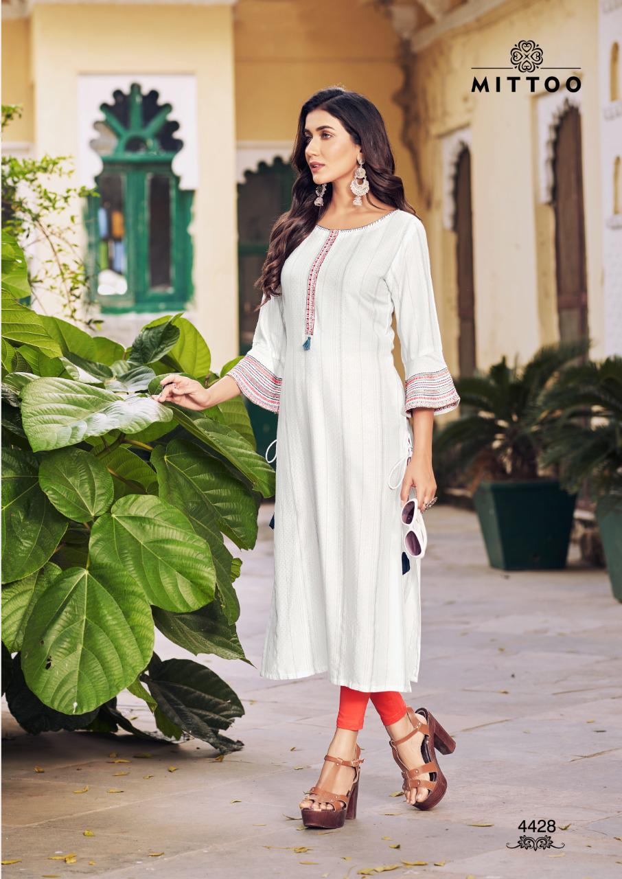 Mittoo Mayurika Vol  4 Designer Viscose Embroidery Buy New Fancy Kurti  Catalog