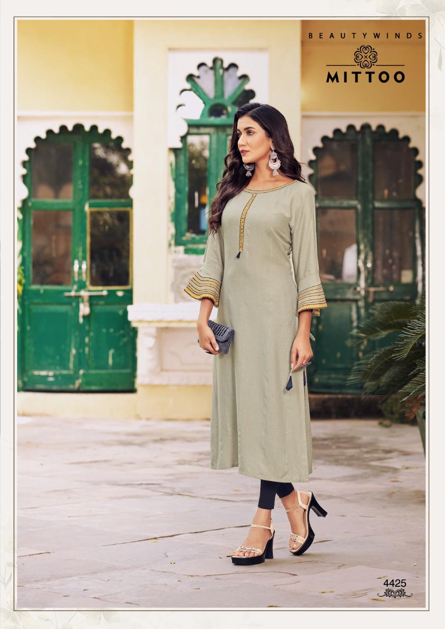 Mittoo Mayurika Vol  4 Designer Viscose Embroidery Buy New Fancy Kurti  Catalog
