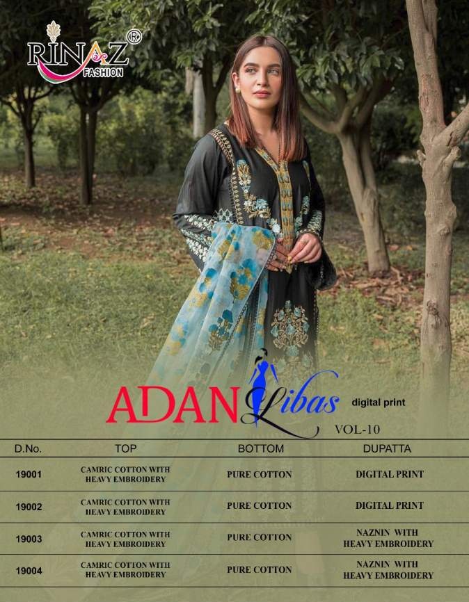 Rinaz Adan Libas Vol  10 Digital Print Embroidery Pakistani Salwar Suits Catalog