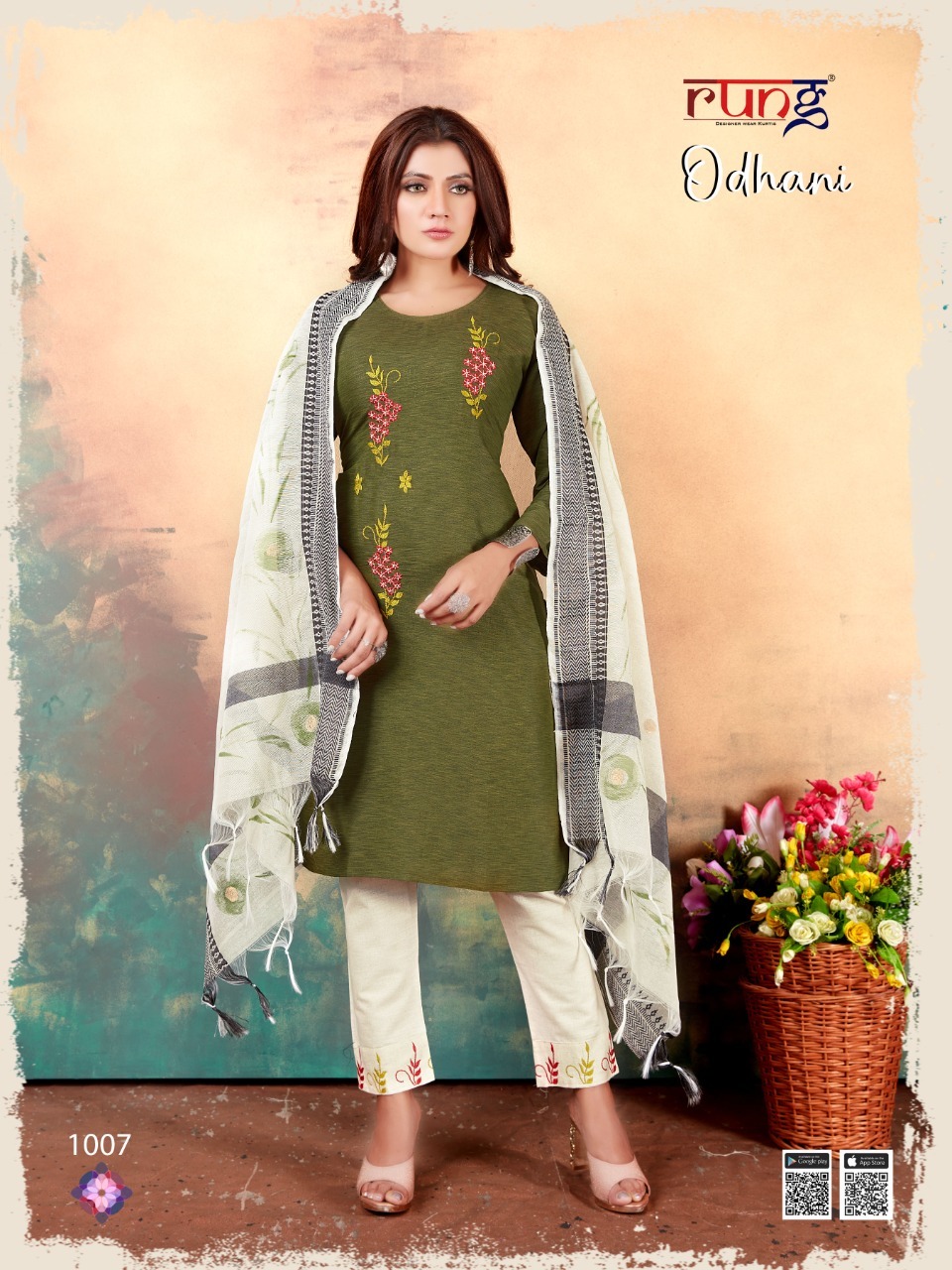 Rung Odhni Fancy Rayon Embroidery Readymade Kurti Bottom And Dupatta  Catalog