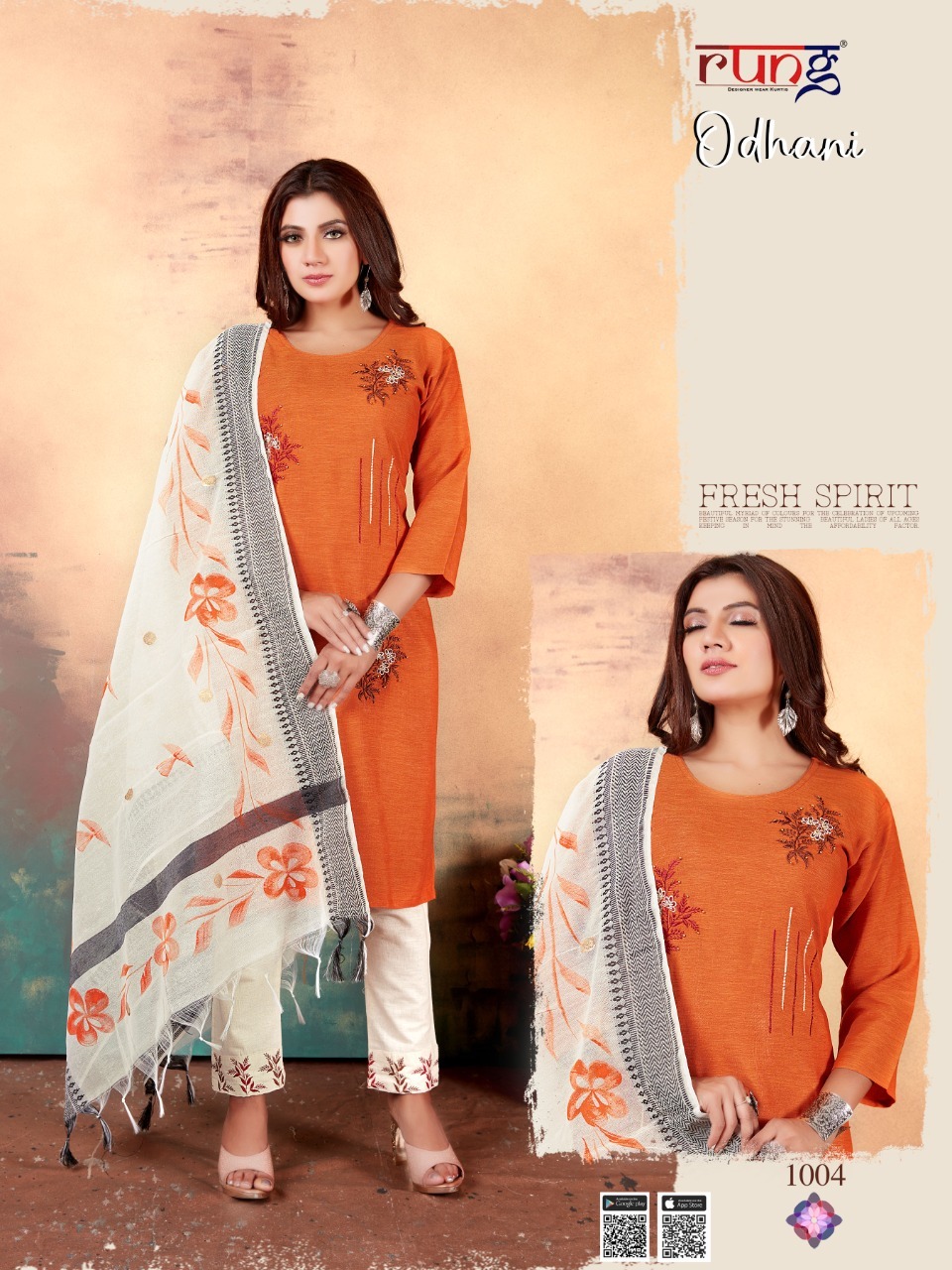 Rung Odhni Fancy Rayon Embroidery Readymade Kurti Bottom And Dupatta  Catalog