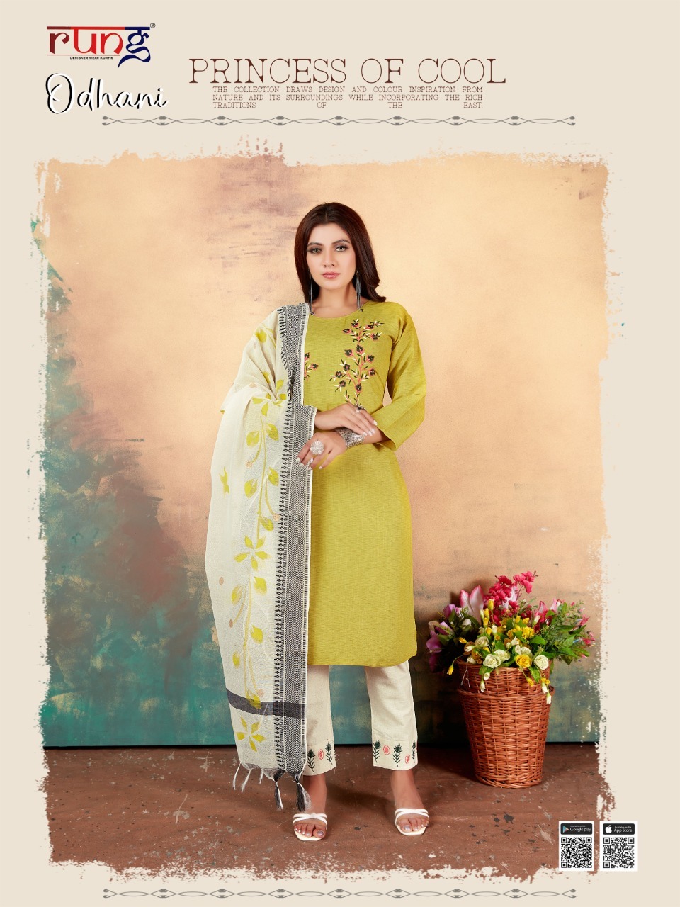 Rung Odhni Fancy Rayon Embroidery Readymade Kurti Bottom And Dupatta  Catalog