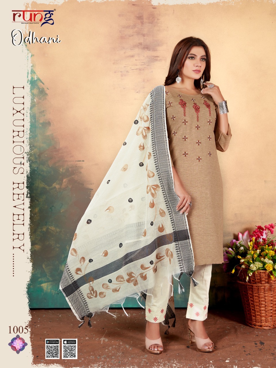 Rung Odhni Fancy Rayon Embroidery Readymade Kurti Bottom And Dupatta  Catalog