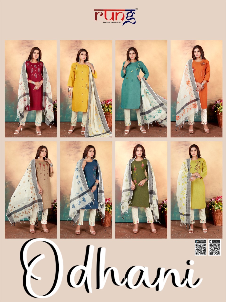 Rung Odhni Fancy Rayon Embroidery Readymade Kurti Bottom And Dupatta  Catalog