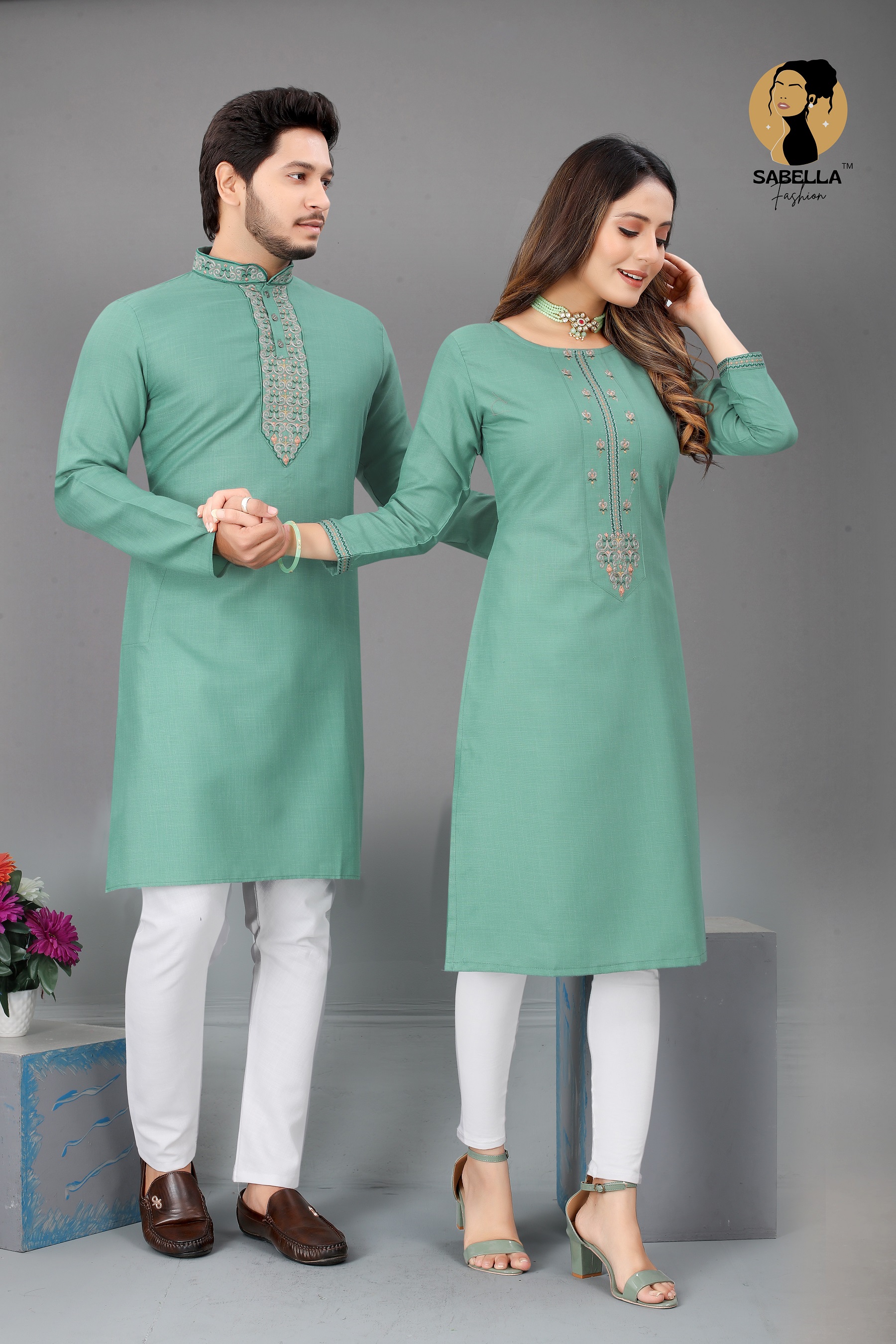 Sabella  Savariya Vol-14  Couple Kurta With Kurti With Embroidery Work Buy Couple Combo Collection