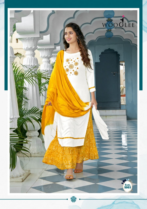 Wooglee Saavree Vol 1 Fancy Wear Ready Made Kurti Sharara With Dupatta Catalog