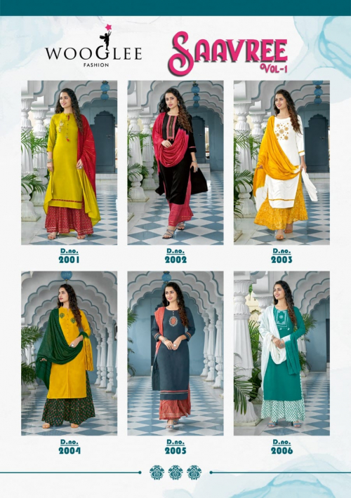 Wooglee Saavree Vol 1 Fancy Wear Ready Made Kurti Sharara With Dupatta Catalog
