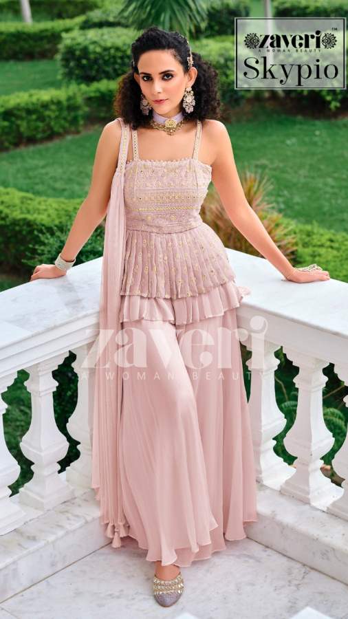Zaveri Skypio Exclusive Georgette  Ready Madetop Bottom With Duptta